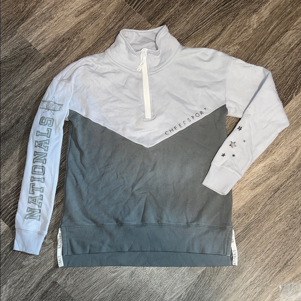 NWOT Varsity Cheersport Nationals Gray and Blue Quarter Zip Sweater Small